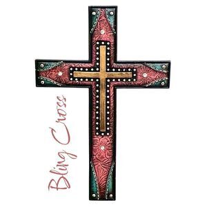 Montana West Rustic Western Black/Pink/Teal Studded Bling Wall Cross